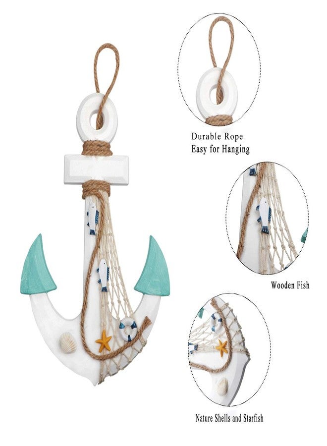 Meching 2 Pack 11" Nautical Beach Wooden Ship Wheel and 13" Wood Anchor with Rope Nautical Boat Steering Wheel Rudder Anchor Wall Decor Door Hanging Ornament Beach Theme Home Decoration(White&Green) - Image 5