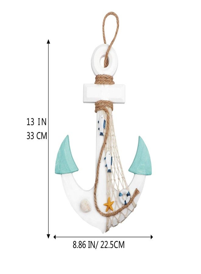 Meching 2 Pack 11" Nautical Beach Wooden Ship Wheel and 13" Wood Anchor with Rope Nautical Boat Steering Wheel Rudder Anchor Wall Decor Door Hanging Ornament Beach Theme Home Decoration(White&Green) - Image 3