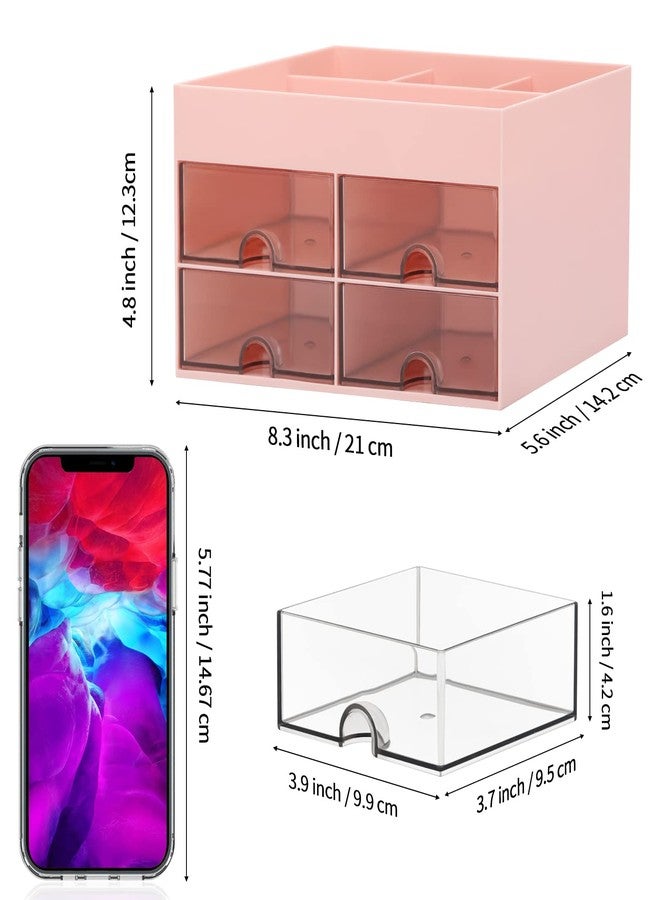 LETURE Office Desktop Organizer with Drawer, Desk Top Accessories Stationary Organizer Desk Caddy, Pen/Pencil/Business Card/Sticky Note Tray/Paperclip Holder Storage Box (Pink) - Image 5