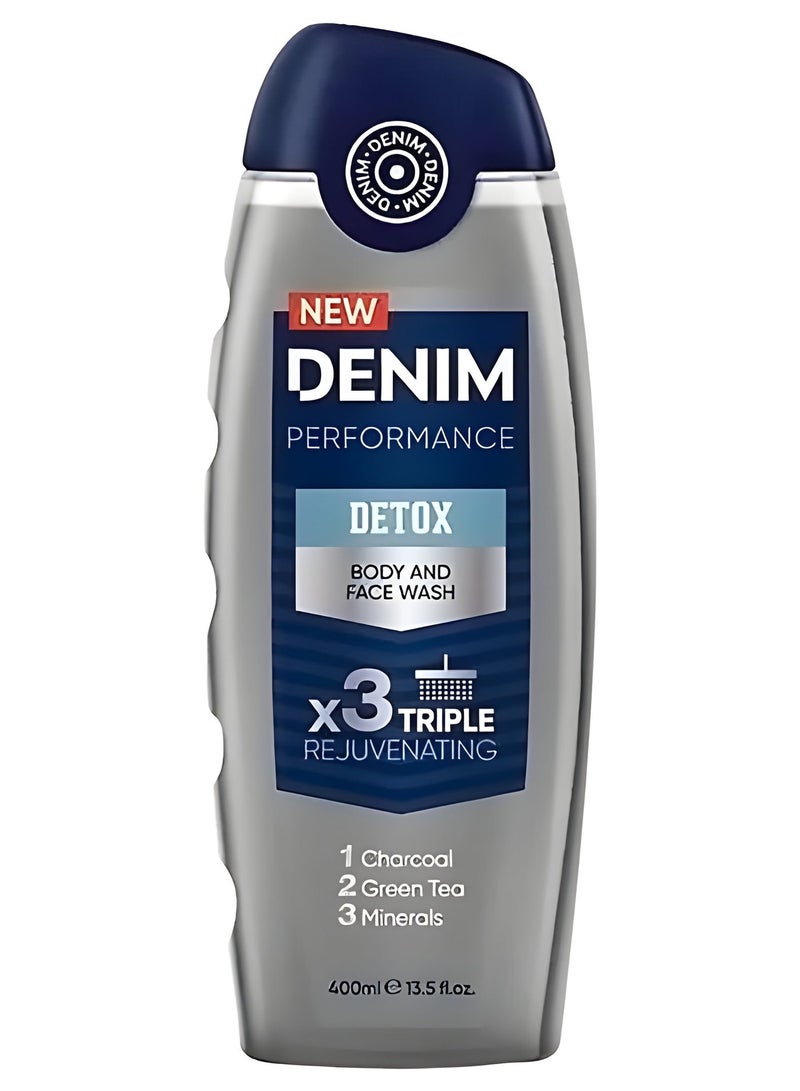 Denim PERFORMANCE DETOX BODY AND FACE WASH X3 REJUVENATING 1 Charcoal 2 Green Tea 3 Minerals 400ml - Image 1