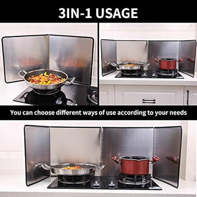 XINBADA Oil Splash Guard Splatter Screen For Frying Splatter Pan Stainless Steel Splatter Screen 3 Sided Fry Wall Stove Guard - Image 4
