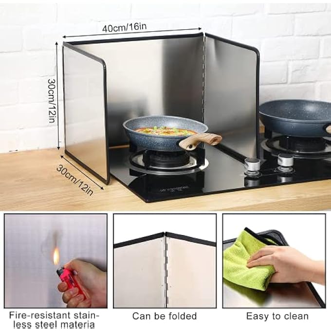 XINBADA Oil Splash Guard Splatter Screen For Frying Splatter Pan Stainless Steel Splatter Screen 3 Sided Fry Wall Stove Guard - Image 3