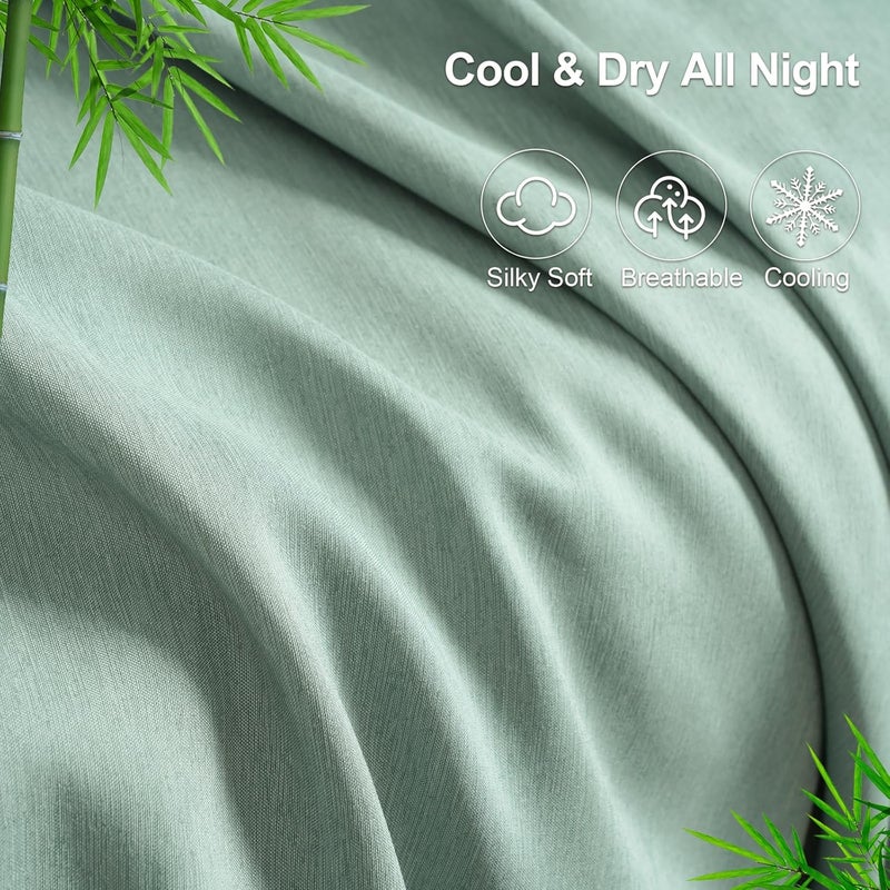 PHF طقم ملاءات تبريد مكون من 4 قطع بحجم سوبر كين كاليفورنيا، مصنوع من رايون مستخرج من الخيزران والبوليستر، قابل للتنفس وخالي من التجاعيد، يتضمن الطقم 1 ملاءة مسطحة 260 سم × 275 سم + 1 ملاءة مشدودة 180 سم × 215 سم × 40 سم + 2 غطاء وسادة 50 سم × 100 سم، لون أخضر مريمي - Image 4