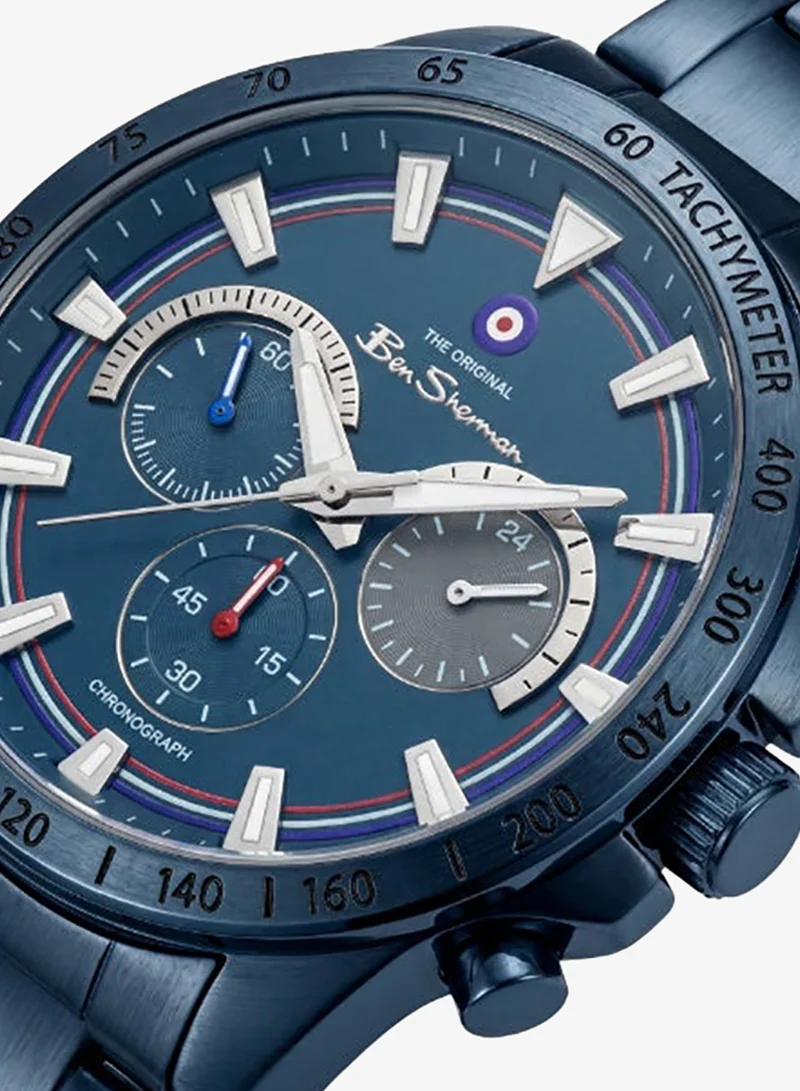 Ben Sherman Liverpool  Blue Dial Blue Stainless Steel Bracelet Chronograph Watch for Men, 44mm