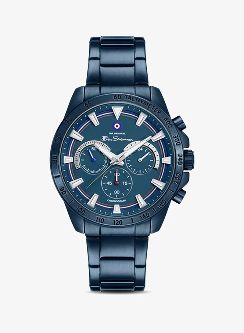 Ben Sherman Liverpool  Blue Dial Blue Stainless Steel Bracelet Chronograph Watch for Men, 44mm