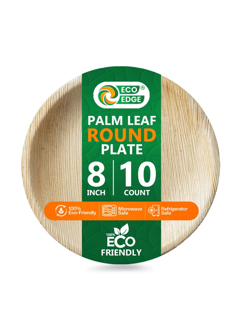 EcoEdge 8 Inch Round Areca Palm Leaf Disposable Plates (Pack of 10) | Non-Toxic, Zero Waste, Eco Friendly, Biodegradable, Compostable | Heat and Freeze Resilient, Long Lasting | 100% Plant Based - Image 1