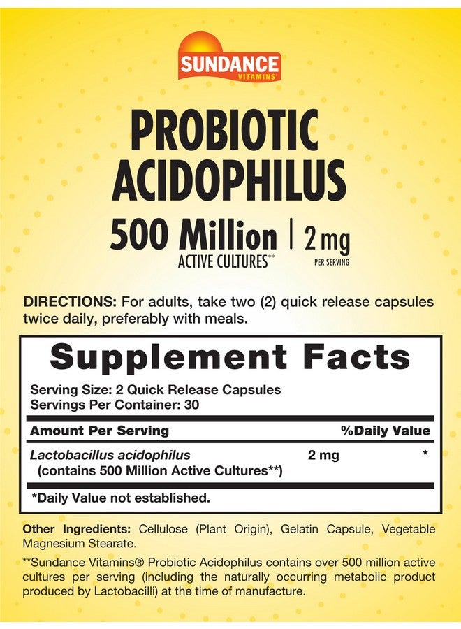 Sundance Probiotic Acidophilus | 500 Million Active Cultures | 60 Quick Release Capsules | Non-GMO, Gluten Free Supplement - Image 2