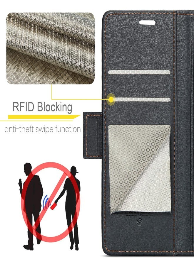 جراب محفظة SINIANL لهاتف سامسونج جالاكسي S22 مع خاصية حجب RFID، جراب محفظة جالاكسي S22 للرجال والنساء، حامل بطاقات، مشبك مغناطيسي، مسند، جراب جلدي أسود قابل للطي، جراب كتاب لهاتف جالاكسي S22 - Image 2