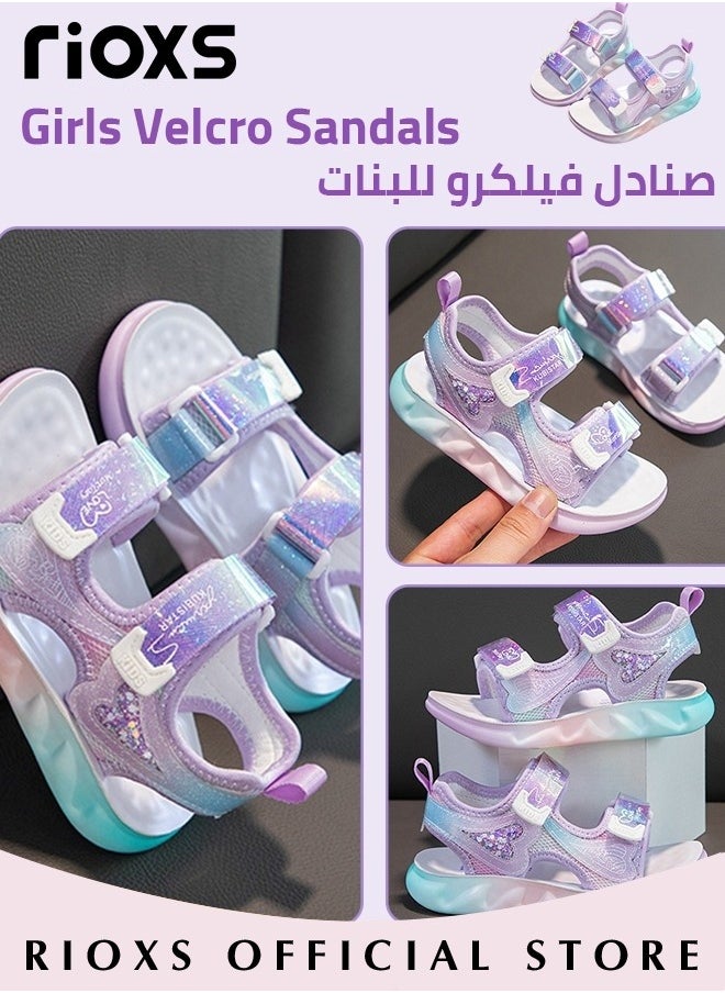 RIOXS Kids Girls Fashion Open Toes Sandals Girls Flutter Hearts Sandals Soft Sole Velcro Waterproof Sandals for Outdoor or Indoor  - Image 3