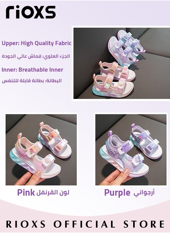 RIOXS Kids Girls Fashion Open Toes Sandals Girls Flutter Hearts Sandals Soft Sole Velcro Waterproof Sandals for Outdoor or Indoor  - Image 4