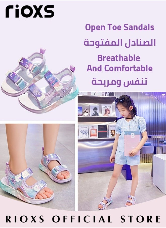 RIOXS Kids Girls Fashion Open Toes Sandals Girls Flutter Hearts Sandals Soft Sole Velcro Waterproof Sandals for Outdoor or Indoor  - Image 5