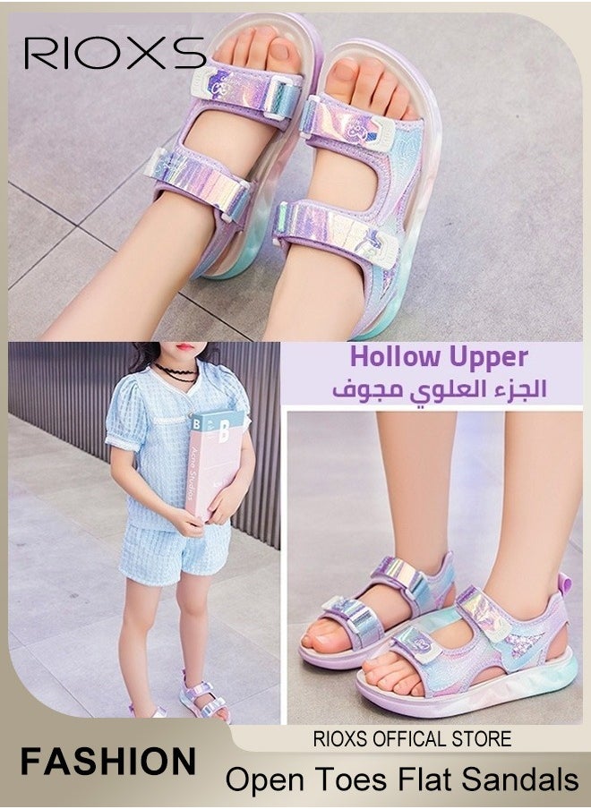 RIOXS Kids Girls Fashion Open Toes Sandals Girls Flutter Hearts Sandals Soft Sole Velcro Waterproof Sandals for Outdoor or Indoor  - Image 1