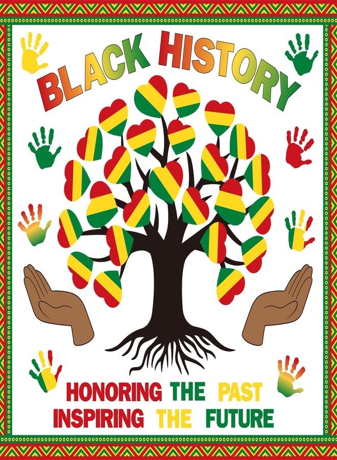 Hedeey 86 Pcs Black History Month Bulletin Board Decorations Black Inspirational Class Cut-Outs Wall Door Decor Heart Tree Cutouts Borders Party Supplies for Diversity African American School Classroom - Image 1