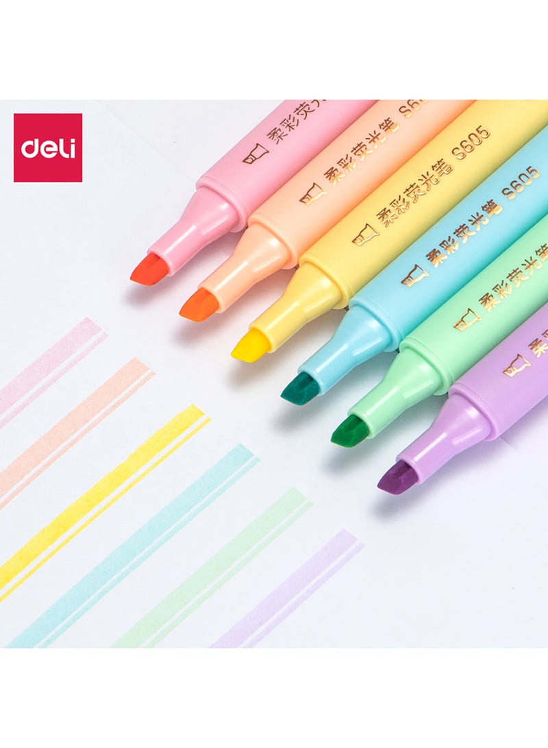 Deli Highlighter Set Chisel Tip 1-4mm , Non-Toxic Ink, for Note-Taking, Drawing illustrations, Pack of 6 Colors - Image 1