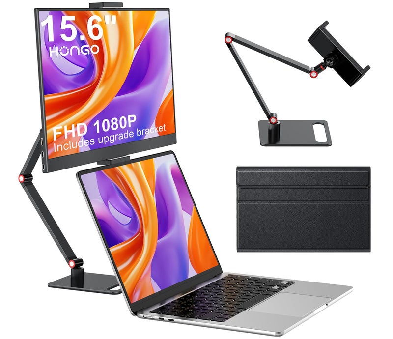 HONGO Portable Monitor with Stand 15.6â€-Laptop Screen Extender 1080P FHD for USB C hdmi Portable Screen Display Vesa Compatible for Windows Mac/Android/Switch/PS5 - Image 1
