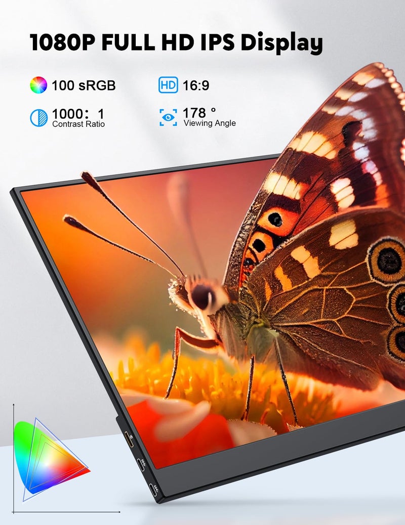HONGO Portable Monitor with Stand 15.6â€-Laptop Screen Extender 1080P FHD for USB C hdmi Portable Screen Display Vesa Compatible for Windows Mac/Android/Switch/PS5 - Image 2