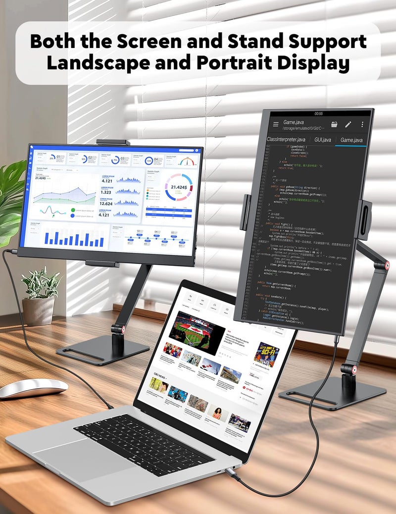 HONGO Portable Monitor with Stand 15.6â€-Laptop Screen Extender 1080P FHD for USB C hdmi Portable Screen Display Vesa Compatible for Windows Mac/Android/Switch/PS5 - Image 4
