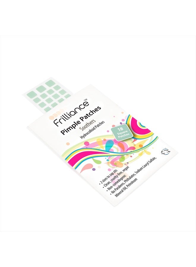 Frilliance Green Square Soothing Aloe & Hydrocolloid Acne Pimple Patches for Zits and Blemishes (18 Count, 2 Sizes) Spot Treatment Stickers for Face & Skin, Vegan and Cruelty Free - Image 1