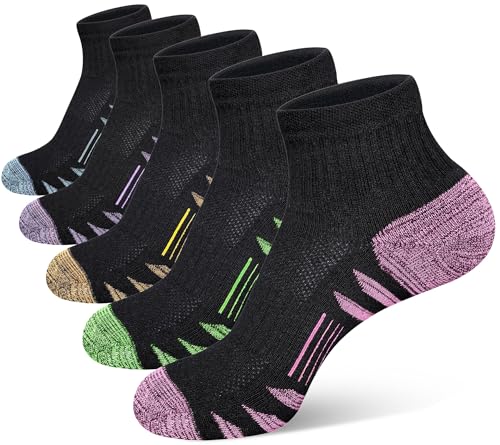 Heyoboy Womens Ankle Anti-blister Thick Cushioned Cotton Wicking Hiking Athletic Running Socks 5 Pairs - Image 1
