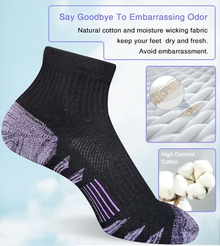 Heyoboy Womens Ankle Anti-blister Thick Cushioned Cotton Wicking Hiking Athletic Running Socks 5 Pairs - Image 5