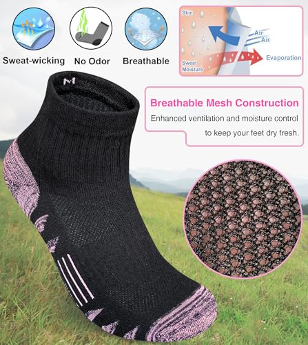Heyoboy Womens Ankle Anti-blister Thick Cushioned Cotton Wicking Hiking Athletic Running Socks 5 Pairs - Image 4