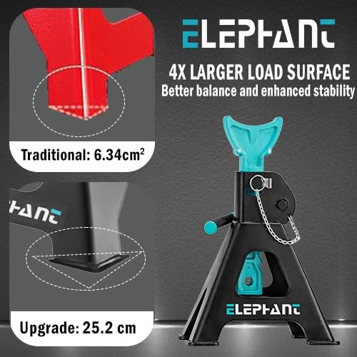 Elephant Heavy Duty 3 Ton Car Jack Stand | Self-Locking Ratchet Handle | Automotive | Set of 2 | JS-3T - Image 2