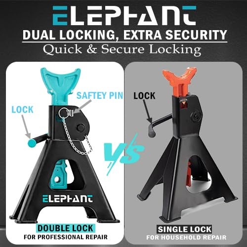 Elephant Heavy Duty 3 Ton Car Jack Stand | Self-Locking Ratchet Handle | Automotive | Set of 2 | JS-3T - Image 3