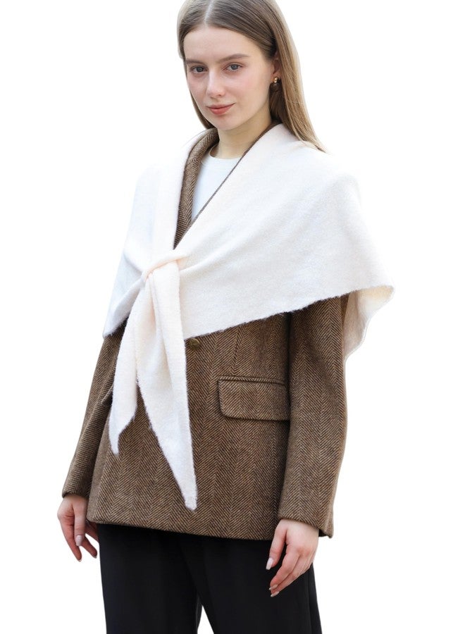 Wander Agio Womens Wool Blend Shawl Soft Warm Wrap Elegant Pure Color Scarf Cozy Neck Scarves Shawls Triangle Solid White 5 - Image 4