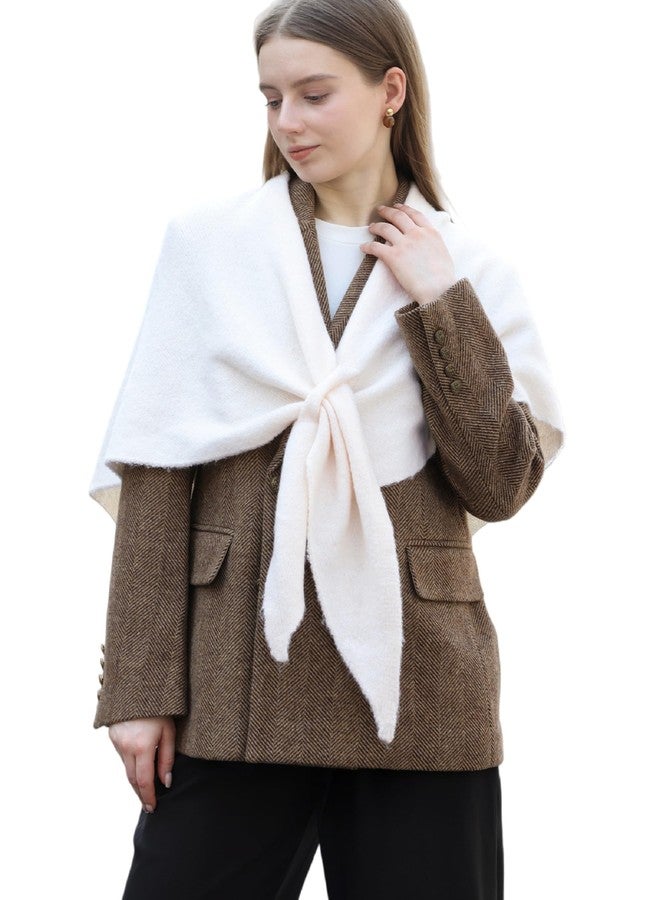 Wander Agio Womens Wool Blend Shawl Soft Warm Wrap Elegant Pure Color Scarf Cozy Neck Scarves Shawls Triangle Solid White 5 - Image 1