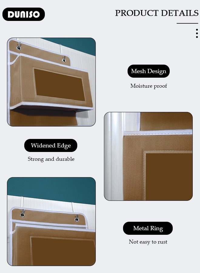 DUNISO Over The Door Pockets, 4 Large Pockets Storage Organiser, Fabric Foldable Hanging Organizer Door Hanger Storage with Clear Window and 2 Metal Hooks Behind Door for Bedroom - Image 5