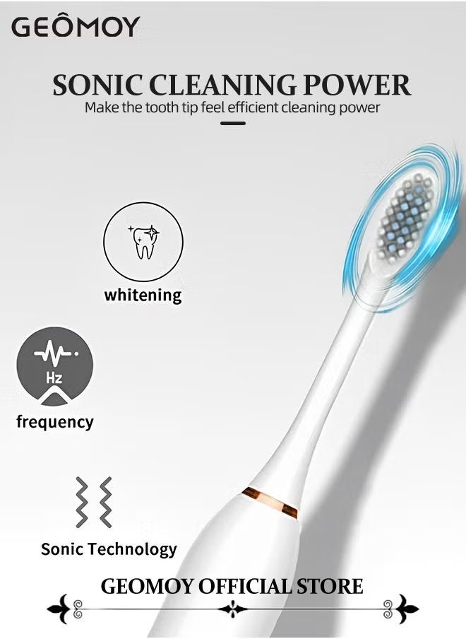 جيموي فرشاة أسنان كهربائية سونيك فرشاة أسنان بالموجات فوق الصوتية قابلة لإعادة الشحن USB مع 4 رؤوس فرشاة 6 أوضاع تنظيف ومؤقت ذكي IPX7 فرشاة أسنان مقاومة للماء للبالغين والأطفال - Image 2