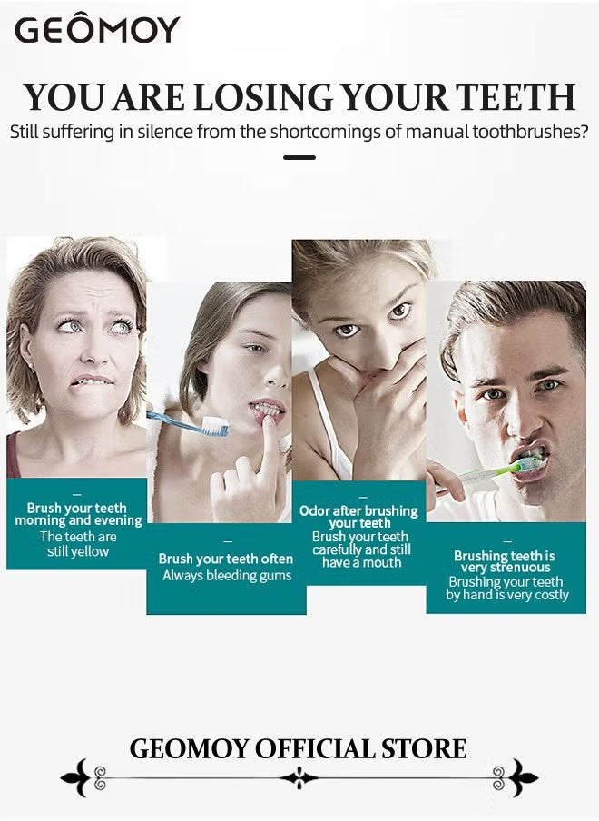 جيموي فرشاة أسنان كهربائية سونيك فرشاة أسنان بالموجات فوق الصوتية قابلة لإعادة الشحن USB مع 4 رؤوس فرشاة 6 أوضاع تنظيف ومؤقت ذكي IPX7 فرشاة أسنان مقاومة للماء للبالغين والأطفال - Image 4