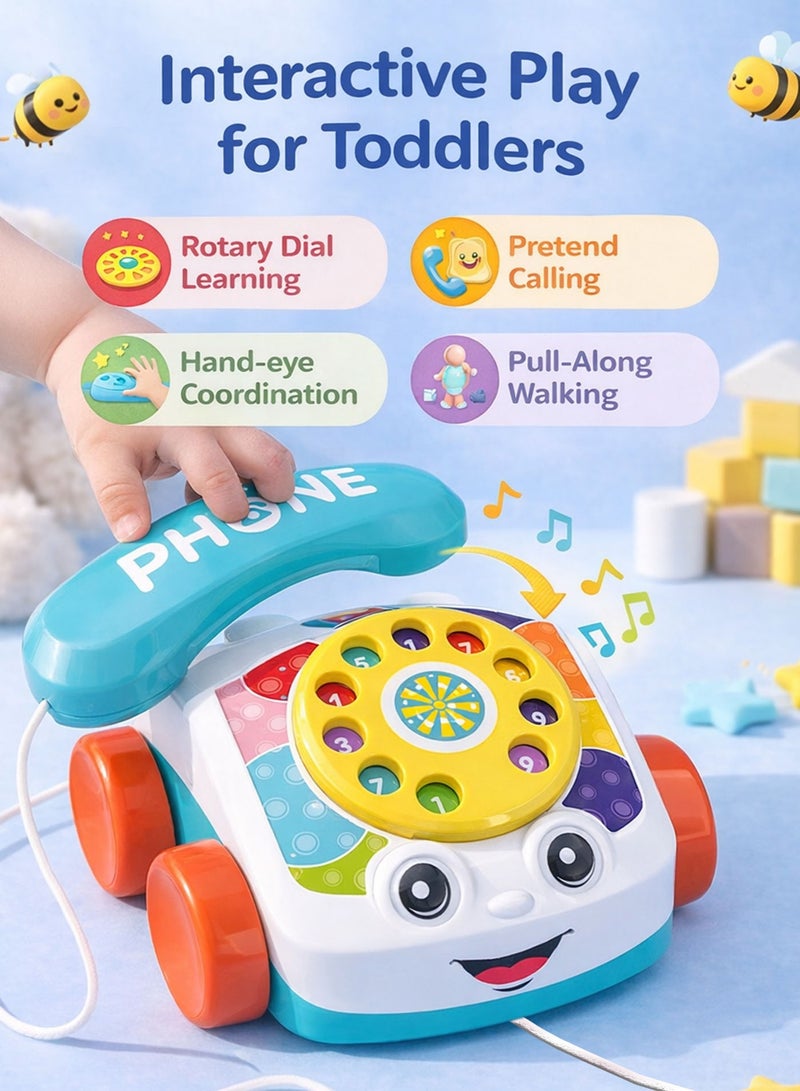 Oobidoo Baby Telephone Pull Along Toy for Toddlers Kids Manual Phone Toy with Rotary Dial Numbers 0 to 9 Educational Learning Toy Walk Along Drag Toy with Wheels and Pull String Pretend Play Telephone Toy Early Development Motor Skills Toy for Boys Girls No Battery No Sound - Image 5