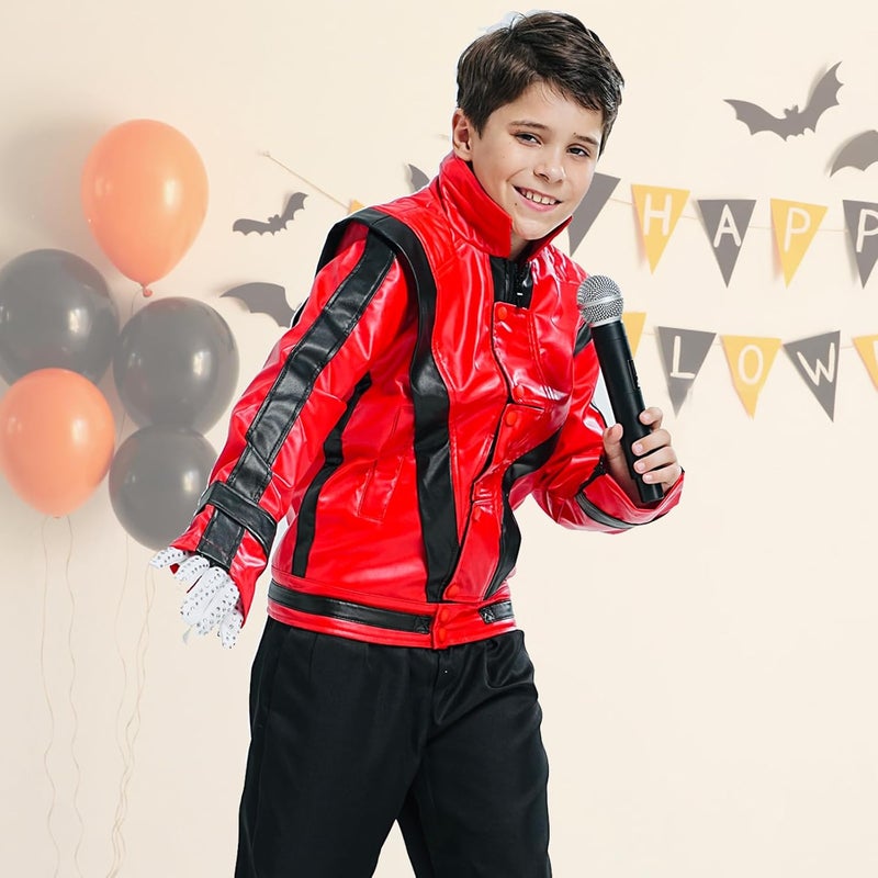 Ciguo Red and Black Leather Jacket Cosplay PU Coat - Image 3