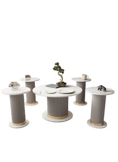 Luxury Coffee Table Set – 5 Pieces, with an Elegant Gray Design, White Marble Surface with Gold Accents, Main Table (80 cm Diameter, 49 cm Height) & Four Side Tables (40 cm Diameter, 54 cm Height). - pzsku/ZC873C10B648FC23D4D3FZ/45/_/1737373108/9fe89cc8-dac0-4624-86dd-dd259a0272fc