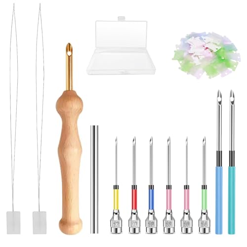 TecoKart 22PCS Punch Needle Set - 9 Sizes, Needle Threader, Wooden Handle Embroidery Pen, Floss Winding Board, DIY Sewing Tools - Image 1