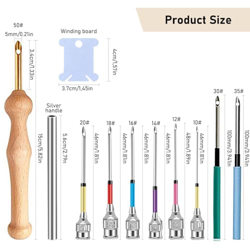 TecoKart 22PCS Punch Needle Set - 9 Sizes, Needle Threader, Wooden Handle Embroidery Pen, Floss Winding Board, DIY Sewing Tools - Image 2