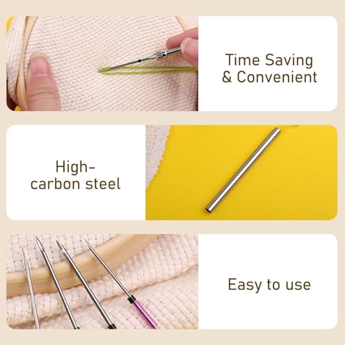 TecoKart 22PCS Punch Needle Set - 9 Sizes, Needle Threader, Wooden Handle Embroidery Pen, Floss Winding Board, DIY Sewing Tools - Image 3