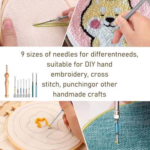 TecoKart 22PCS Punch Needle Set - 9 Sizes, Needle Threader, Wooden Handle Embroidery Pen, Floss Winding Board, DIY Sewing Tools - Image 4