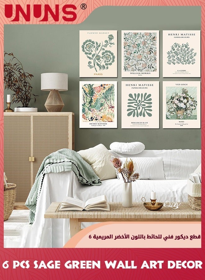 يو إن يو إن أس Sage Green Wall Art Decor,6 Pcs Boho Abstract Hanging Painting Simple Retro Posters,Minimalist Flower Market Prints,Green Canvas Matisse Paintings Pictures For Room,8x10Unframed - Image 2