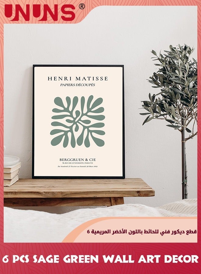يو إن يو إن أس Sage Green Wall Art Decor,6 Pcs Boho Abstract Hanging Painting Simple Retro Posters,Minimalist Flower Market Prints,Green Canvas Matisse Paintings Pictures For Room,8x10Unframed - Image 3