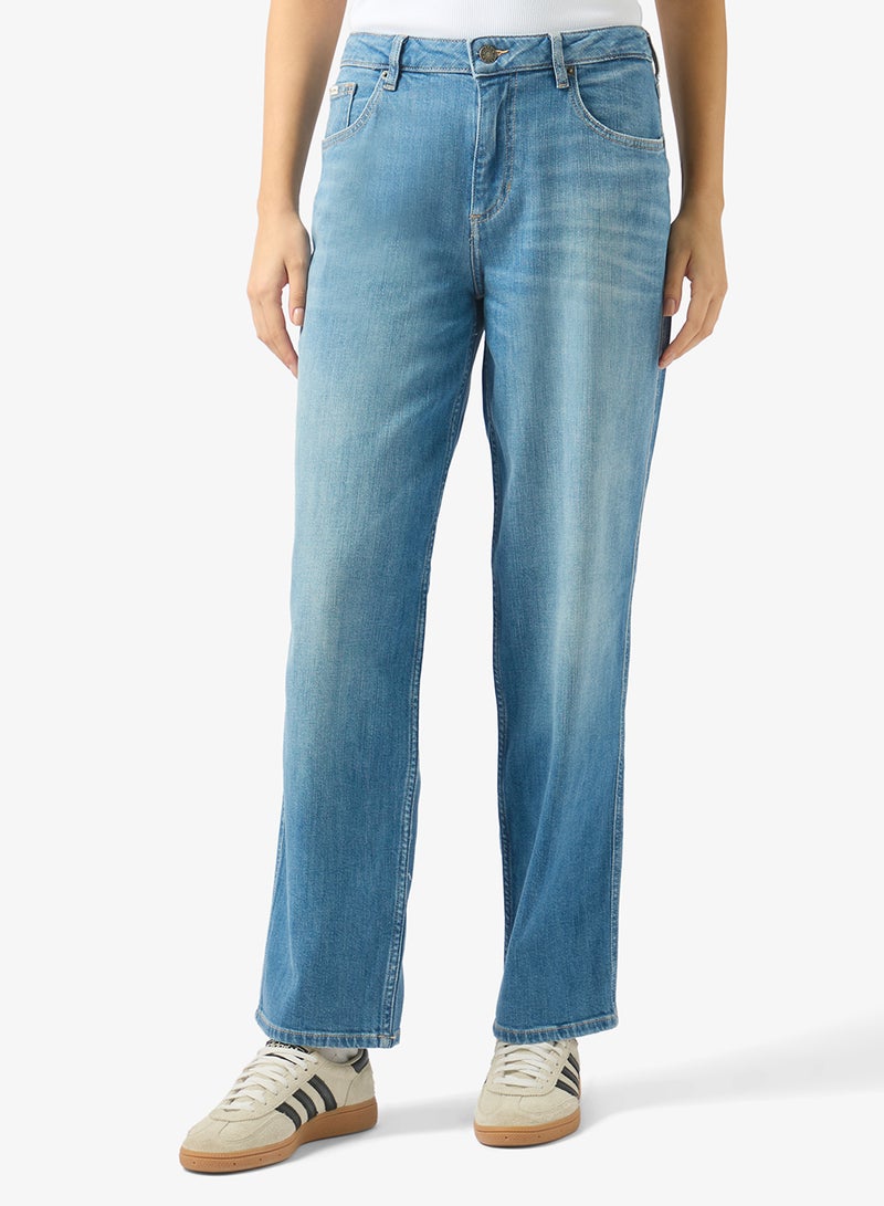 GUESS Logo Detail High Waist Boyfriend Jeans - Image 1