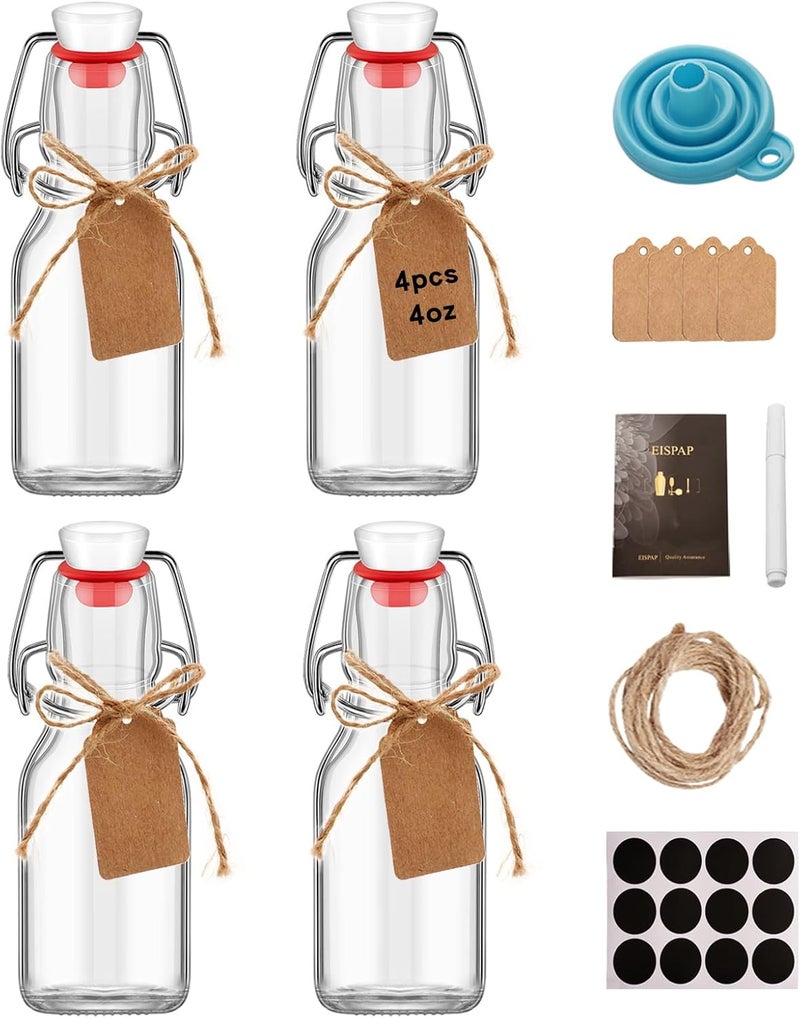 eispap 4Pcs 4 oz Swing Top Glass Bottles,Flip Top Glass bottles with airtight Caps for Home Brewing Beer,Kombucha,2nd Fermentation,Kefir,Beverages,Soda,Oils,Vinegar,Limoncello,Vanilla extract (4PC) - Image 1