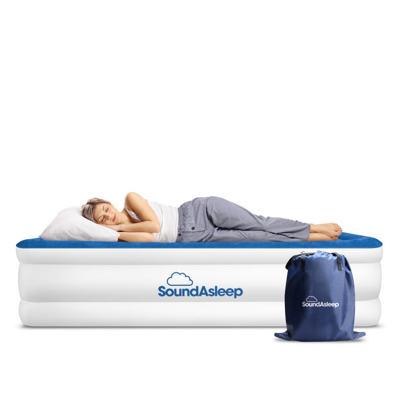SoundAsleep Products SoundAsleep Dream Series Luxury Air Mattress with ComfortCoil Technology  Builtin High Capacity Pump for Home  Camping Double Height Adjustable Inflatable Blow Up Portable  Queen Size 