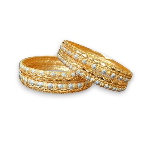 ACCESSHER Gold Plated Bangles Set for Women – Traditional Wedding Jewellery, Gold Bangles Set for Women| Bridal Bangles, Ethnic Kada set | Stylish Jewellery for Women & Girls (Set of 4) (2.6) - Image 1