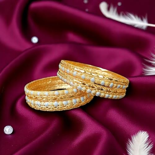 ACCESSHER Gold Plated Bangles Set for Women – Traditional Wedding Jewellery, Gold Bangles Set for Women| Bridal Bangles, Ethnic Kada set | Stylish Jewellery for Women & Girls (Set of 4) (2.6) - Image 3