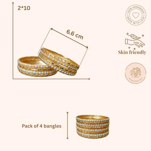 ACCESSHER Gold Plated Bangles Set for Women – Traditional Wedding Jewellery, Gold Bangles Set for Women| Bridal Bangles, Ethnic Kada set | Stylish Jewellery for Women & Girls (Set of 4) (2.6) - Image 4
