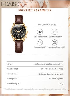 roaiss Women's Leather Strap Chronograph Quartz Watch Round Dial with Date Display Waterproof Luxurious Luminous Wristwatch as Gift for Ladies  - Image 4