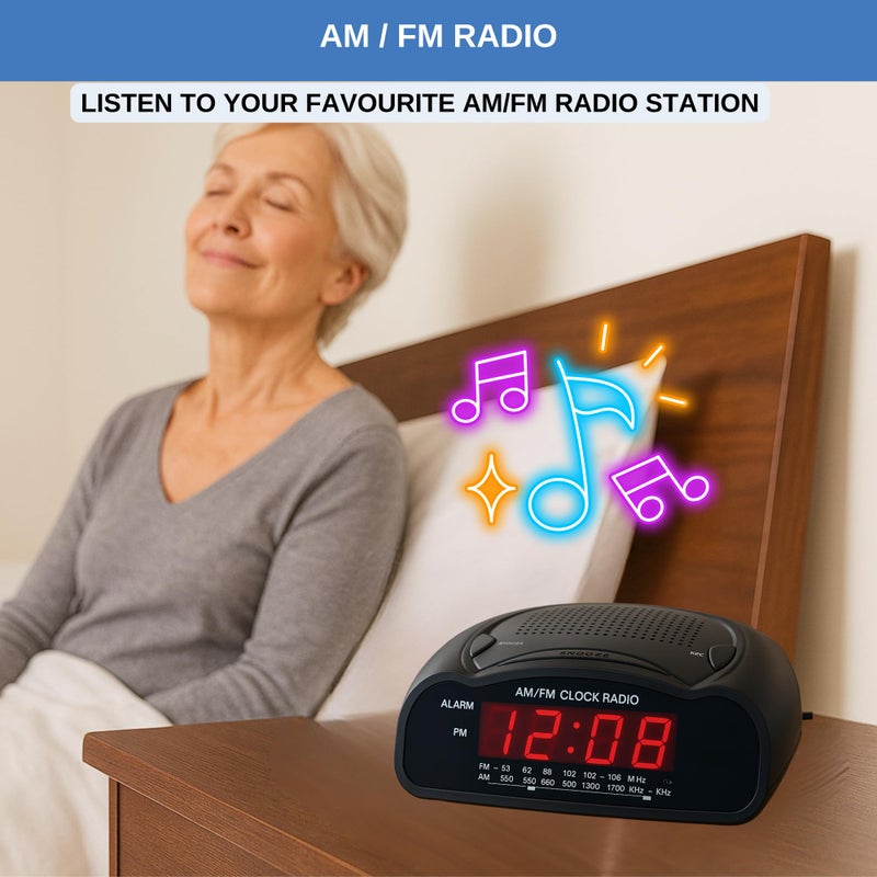 Ken-Tech Digital Alarm Clock | AM/FM Clock Radio with Red LED Display, Loud Alarm for Heavy Sleepers | Desk or Bedside Clock - Image 4