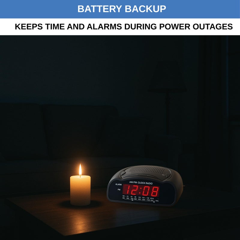 Ken-Tech Digital Alarm Clock | AM/FM Clock Radio with Red LED Display, Loud Alarm for Heavy Sleepers | Desk or Bedside Clock - Image 5